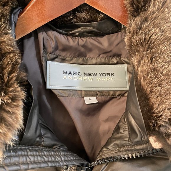 Andrew Marc Brown Puffer Jacket with Faux Fur Collar - Picture 4 of 4
